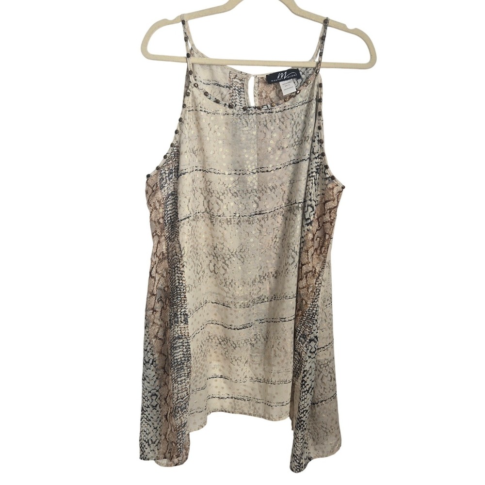 Y2K Boho Tank Top‎ Halter Studded Festival Gold Snakeskin Flowy Embellished XL